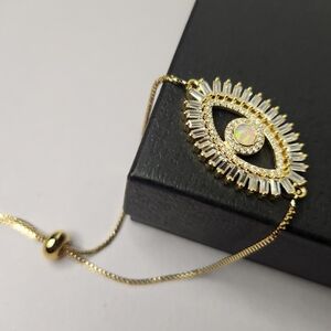 LOT of 2 Womens Arm Candy LA Diamond Eyeball Adjustable Gold Bracelet